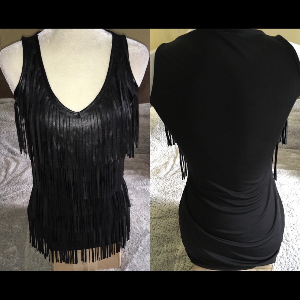 Cache black tassel shirt XS